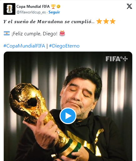 LA FIFA Y FIGURAS DEL FÚTBOL RECUERDAN A MARADONA EN EL DÍA DE SU CUMPLEAÑOS